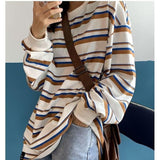 Punk unisex shirt men women's new striped long-sleeved shirts Hong Kong style Korean O-neck pullover vintage hip hop top
