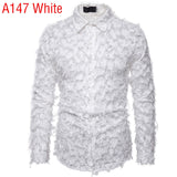 Foesce Sexy Black Feather Lace Shirt Men Fashion See Through Clubwear Dress Shirts Mens Event Party Prom Transparent Chemise S-3XL