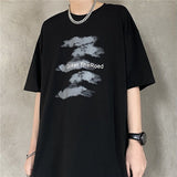 Summer  Short-Sleeved T-Shirt Men Women Harajuku Cloud Print Hong Kong Style Fifth Sleeve Tee Preppy Hip-Hop Simple Top