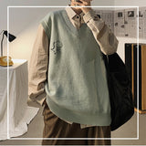 Foesce 3 Men Printed Sweater Vests Loose Knitted Students Unisex Couple Daily All-match Fashion Leisure Males Jumpers Outwear Soft Chic