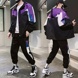 Men's Tracksuit Autumn Man Two-piece Set Sweat Suit Polyester Overalls Korean Leisure Hip Hop Suit Men Jacket+ Harem Pants