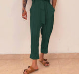 Foesce New Men's High Waist Long Pants Pleated Trouser Solid Color Comeforbable Leisure Baggy Fashionable Suits Pantalons