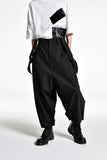 Men's spring and autumn wide leg pants overalls loose men's casual pants large size suspenders Japanese