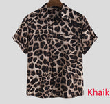 Men Short Sleeve Lapel Shirt Casual Floral Blouse Men Hawaiian Beach Tops Summer Leopard Print Shirts Camisa Plus Size