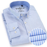 Men's Fashion Long Sleeve Solid Oxford Shirt Single Patch Pocket Simple Design Casual Standard-fit Button-down Collar Shirts