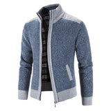 Foesce New Men's Sweater Coat Fashion Patchwork Cardigan Men Knitted Sweater Jacket Slim Fit Stand Collar Thick Warm Cardigan Coats Men