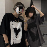 Summer Korean short-sleeved T-shirt men women trend dark love couple loose large size tees all-match high street gothic shirts