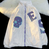 Foesce Winter new embroidery letters imitation rabbit fur zipper jacket women loose ins street furry Y2K casual all-match jacket