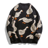 Men Hip Hop Knitted Jumper Sweaters Swan Printed Streetwear Harajuku Autumn Oversize Hipster Casual Pullovers pull homme