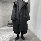 Foesce Men's Medium And Long Cotton Windbreaker Black Coat Windbreaker Fashion New Winter Cotton Jacket