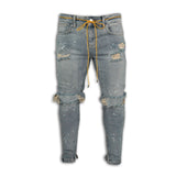Men's Skinny ripped jeans men Pants Pencil Biker Side Striped Jeans Destroyed Hole Hip Hop Slim Fit Man Stretchy Jean Print