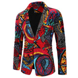 Fashion Men Slim fit Casual Blazers Men Nation Style 3D Flower Printed Long Sleeve Mens Suits Casual Lapel Party Club Tuxedo
