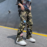 High Street Camouflage Jeans Mens Embroidered Patch Men's Streetwear Fashion Brand American Hip Hop Straight Casual Cargo Pants