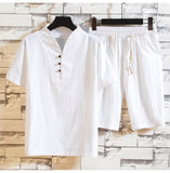 Foesce-(Shirt +shorts) summer new arrival men shirt Man Cotton and linen shirts Short sleeve men's casual shirts men size M to 5XL