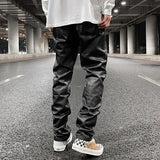 Foesce Harajuku Black Jeans Men's Vibe Waxed Casual Trousers Straight Pockets Oversized Pencil Pants Loose Hip Hop Mens Pants
