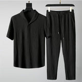Foesce (Shirt+Trousers) Summer new arrival Men Fashion Classic Shirt men Business Casual Shirts Men A Set Of Clothes Size M-4XL