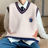 Foesce Printed Sweater Vests Men Students Couple Trendy Knitwear Loose Comfort New-arrival Daily Casual Embroidery Jumpers Ulzzang Chic