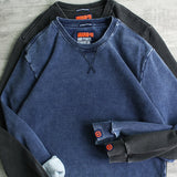Foesce Autumn New American Retro O-neck Hoodies Men's Fashion Pure Cotton Washed Old Knitted Denim Terry Casual Pullover Sweatshirts
