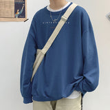 Foesce  Men Sweatshirts Harajuku Vintage Fleece Letter Print Casual Hoodies Fashion Basic Man O Neck Pullovers Korean Clothing