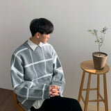 men's wear plaid sweater autumn witner new Korean style loose pullover knitted tide tops all-mtch cintage