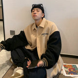 Foesce Lapel jacket men's autumn and winter trendy hiphop baseball suit splicing contrast couple's wool top