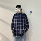 Autumn Plaid Shirt Men's Fashion Retro Casual Shirt Men Streetwear Wild Loose Long Sleeve Shirts Mens Large Size M-5XL