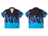 Hip Hop Fire Flame Casual Button Shirt Mens Fashion Casual Short Sleeve Shirts Summer Hawaiian Beach Shirts Man Tee Tops