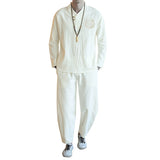 Foesce 2 (jacket+ trousers) spring Chinese Style men  jacket Cotton and linen jackets autumn men's High quality casual coat M-5XL