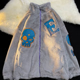 Foesce Winter new embroidery letters imitation rabbit fur zipper jacket women loose ins street furry Y2K casual all-match jacket