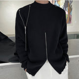 European Style Metal Chain Decoration Thick Needle Heren Sweater Fall Winter Black White Zipper Pull Homme Knitted Sweater Men