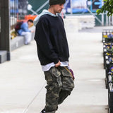 Camouflage Cargo Pants Bieber Hip Hop Vintage Multi-pocket Bottom Button Men's Cargo Trousers Streetwear Mens Military Pants