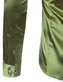 Foesce Green Silk Satin Dress Shirt Men Luxury Brand New Casual Dance Party Long Sleeve Chemise Smooth Wrinkle Free Tuxedo Shirts
