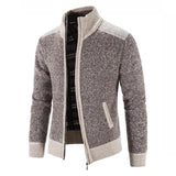 Foesce New Men's Sweater Coat Fashion Patchwork Cardigan Men Knitted Sweater Jacket Slim Fit Stand Collar Thick Warm Cardigan Coats Men