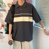 Summer New Hong Kong Style Polo Shirt Short-sleeved T-shirt Boys Korean Loose Harajuku All-match Trend Hip Hop Sports Tops