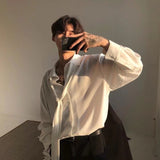Foesce Four Seasons Korean Men's Loose Retro Chiffon Fabric Bow Tie Shirt Men's Long Sleeve Nice Clothes Shirts White/black Color Coats