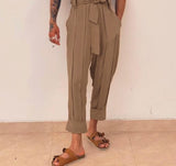 Foesce New Men's High Waist Long Pants Pleated Trouser Solid Color Comeforbable Leisure Baggy Fashionable Suits Pantalons