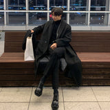 Foesce Korean Trend Men's Loose Casual Single-breasted Overcoat Autumn Winter Fashion New Long Sleeve Woolen Long Coat