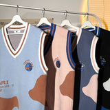 Foesce Printed Sweater Vests Men Students Couple Trendy Knitwear Loose Comfort New-arrival Daily Casual Embroidery Jumpers Ulzzang Chic
