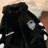 Foesce Winter new embroidery letters imitation rabbit fur zipper jacket women loose ins street furry Y2K casual all-match jacket
