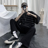 Summer Striped T Shirt Men's Fashion Casual Loose Short-sleeved T-shirt Men Streetwear Wild Hip-hop Tshirt Mens Tops M-2XL
