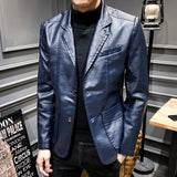 Foesce New Slim Causal PU Leather Jacket Coat Men Spring Motorcycle Korean Fashion Mens Streetwear Blazers Youth Bomber Jackets