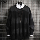 Foesce Oversized Mens Knitted Sweater Striped Gradient Sweaters Jumper Pullover Hip Hop Harajuku Black Sweater Men