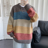 Striped Design Pullovers Men Loose Fashion All-match Chic Korean Style Harajuku Fall Tops Handsome Students Teens Sweaters Daily