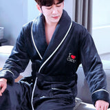 Flannel Dragon Crane Men Kimono Bathrobe Gown Casual Nightwear Winter Thick Warm Sleepwear Nightgown Plus Size Loose Homewear