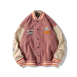 College style corduroy embroidered letter jacket women's loose oversized Korean baseball uniform couple tops fast delivery