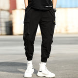 Men's Side Pockets Cargo Harem Pants Ribbons Black Hip Hop Casual Male Joggers Trousers Fashion Casual Streetwear Pants