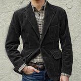 Foesce Men's Coat Corduroy Casual Suits With Shoulder Pads High-Quality Fashion Lapel Long-Sleeved Solid Color Jacket Winter Models