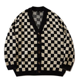 Foesce Harajuku vintage plaid cardigan men oversized Korean clothing jumper knitted cardigan women grandpa ugly sweater black hip hop