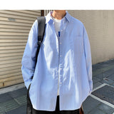 Foesce Men Korean Fashions Long Sleeve Shirts Spring Mens Striped Blue Vintage Shirt Male Cotton Button Up Blouse 5XL