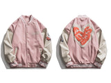 Streetwear Love Pattern Baseball Jacket Men Tops Hip Hop Patchwork Letter Print Varsity Jacket Women Outwear Autumn Coat